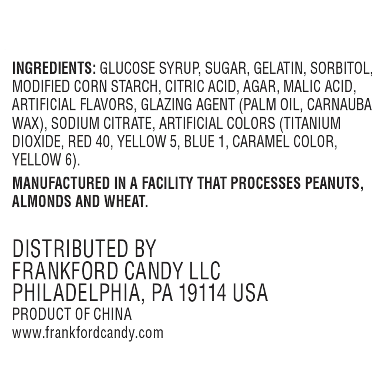Ingredient listing for Krabby Patty watermelon gummy candies