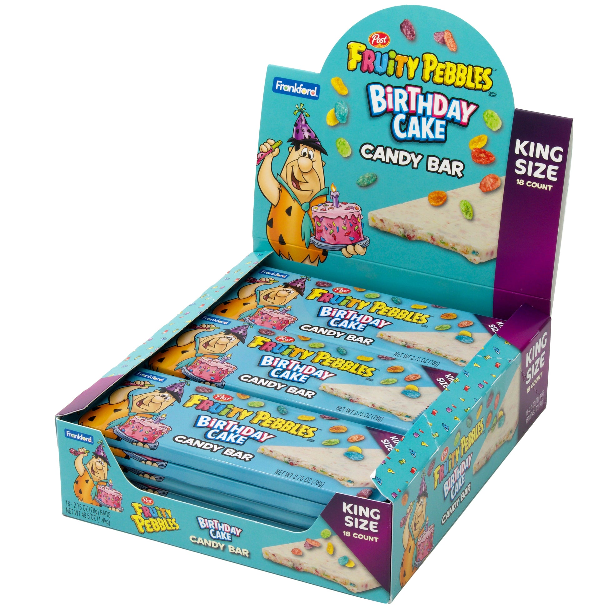 Blue display box with 18 individually wrapped blue candy bars