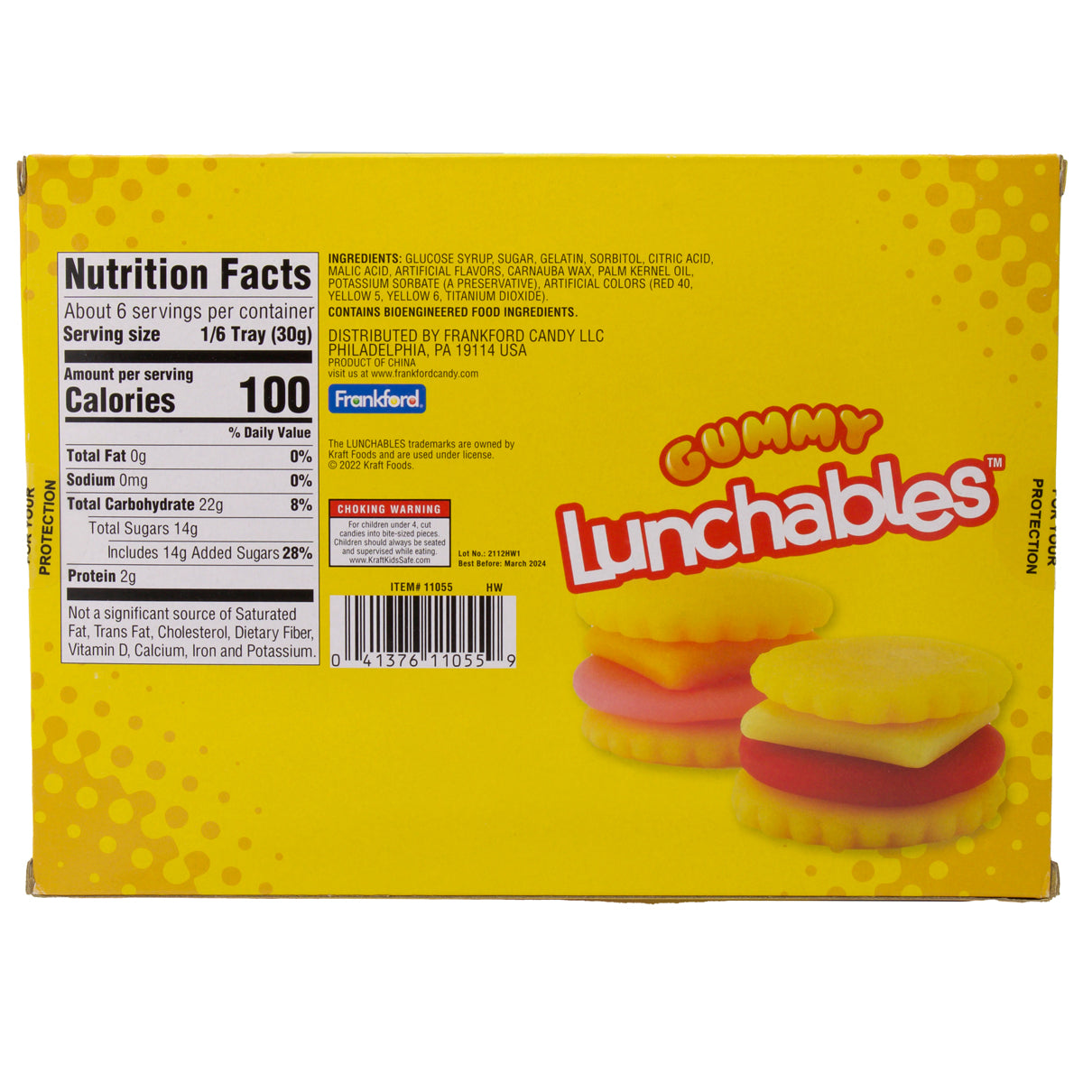 Back of yellow gummy cracker stacker box with nutrition facts and ingredients