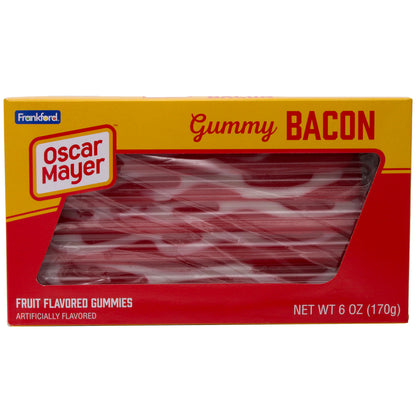 Yellow and red box with gummy bacon