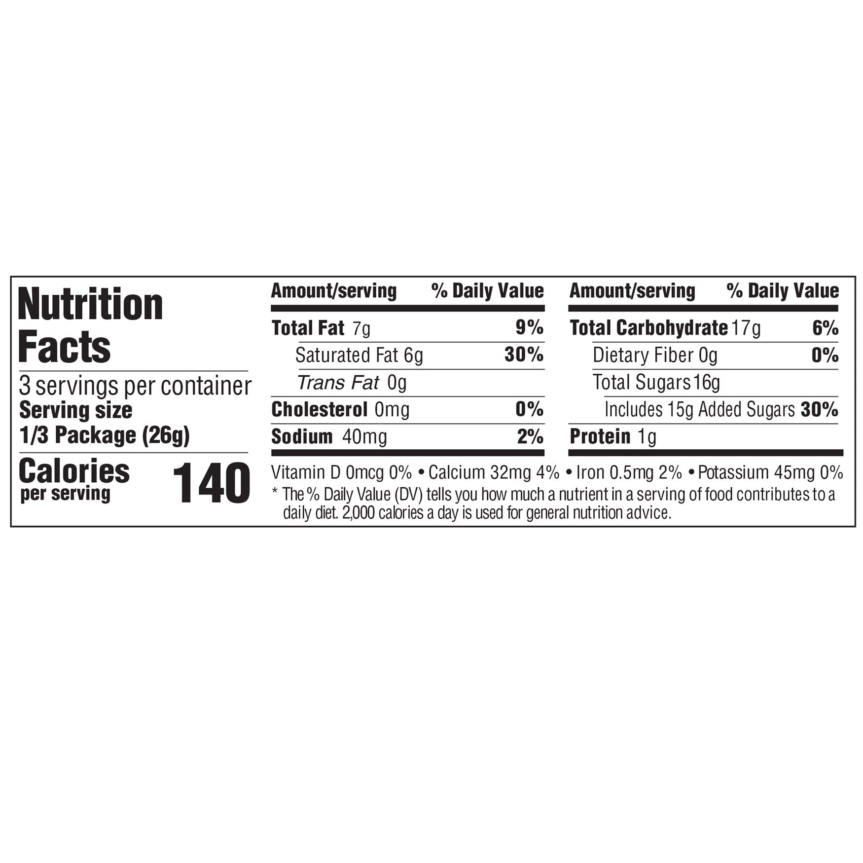 Nutrition facts for Rice Krispies Strawberry Candy Bar