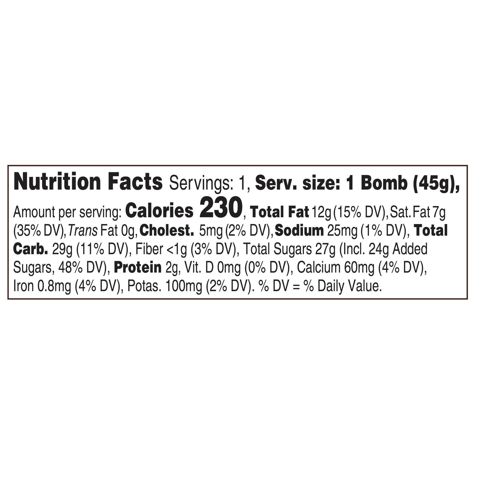 nutrition facts for turkey hot chocolate bomb