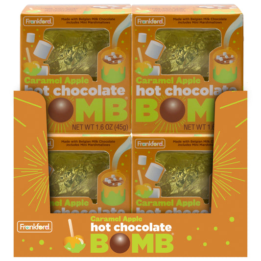 Set of 4 orange boxes each with 1 gold foil wrapped hot chocolate bomb