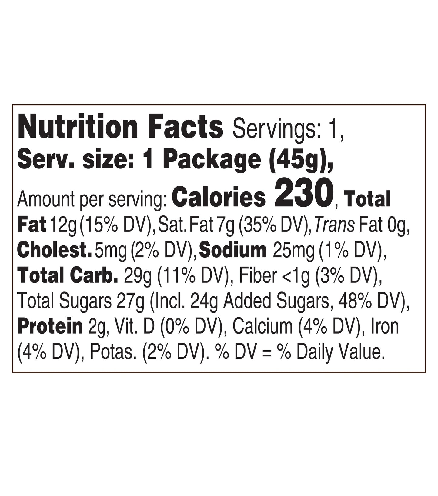 nutrition facts for hot chocolate bomb