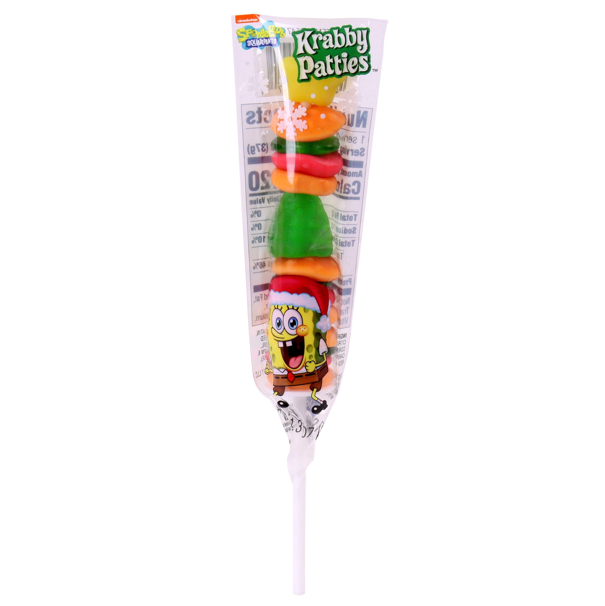 Individual kabob wrapped in Christmas themed plastic cover