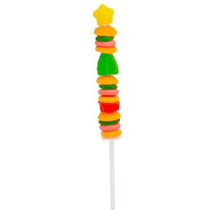 Krabby patties gummy kabob with yellow star gummy on top