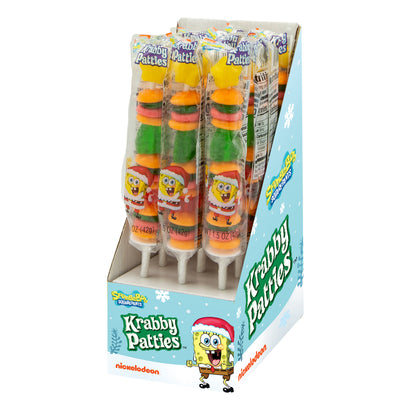 Blue display case with 12 individually wrapped krabby patties gummy kabobs