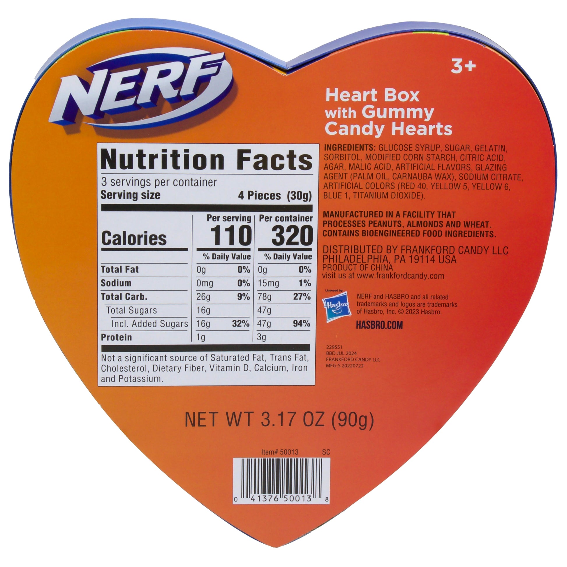 back of heart shaped box with nutrition facts and ingredients