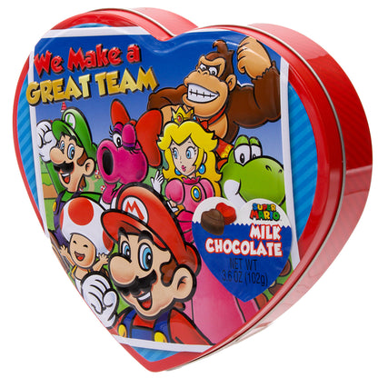 angle of red heart shaped box with mario characters