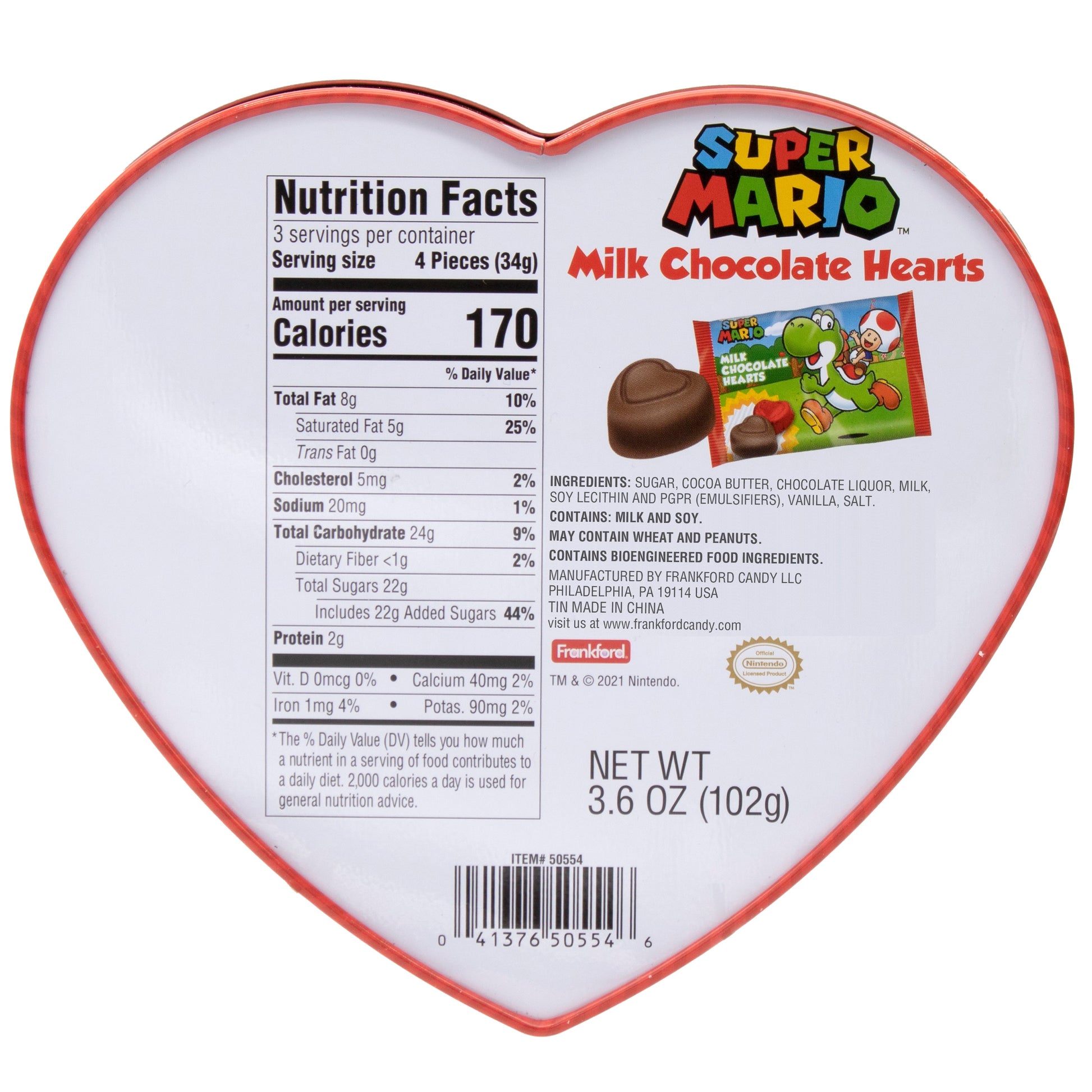 back of heart shaped box with nutrition facts and ingredients