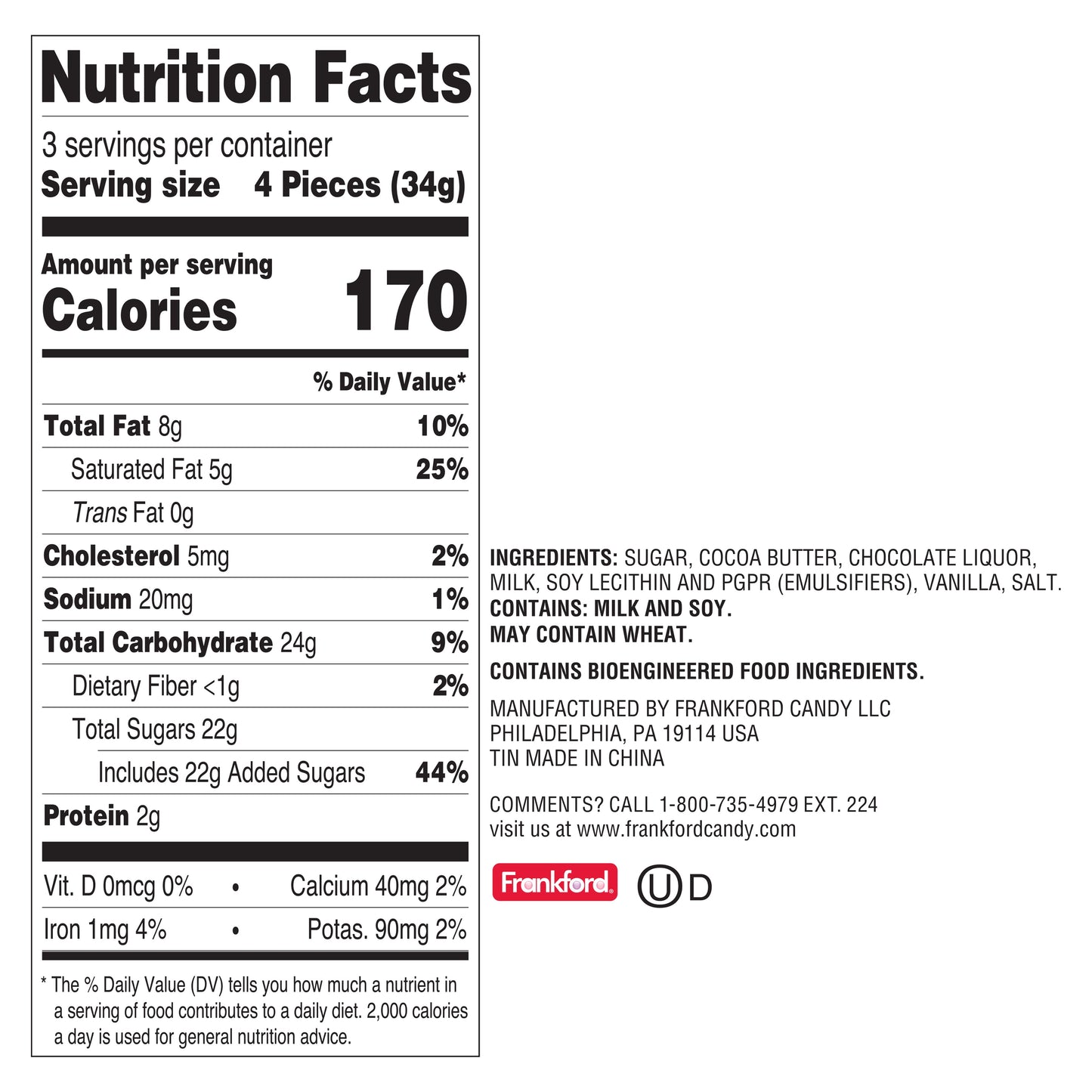 nutrition facts and ingredients for Mario Gift Tin Chocolate Hearts