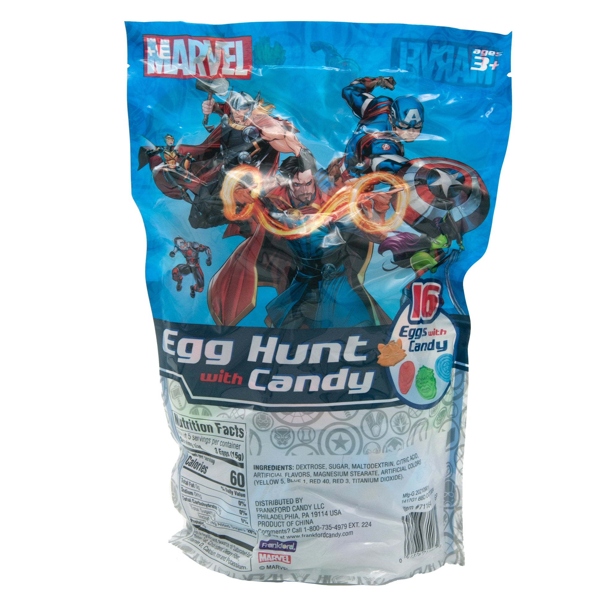 Back of blue bag with nutrition facts and ingredients