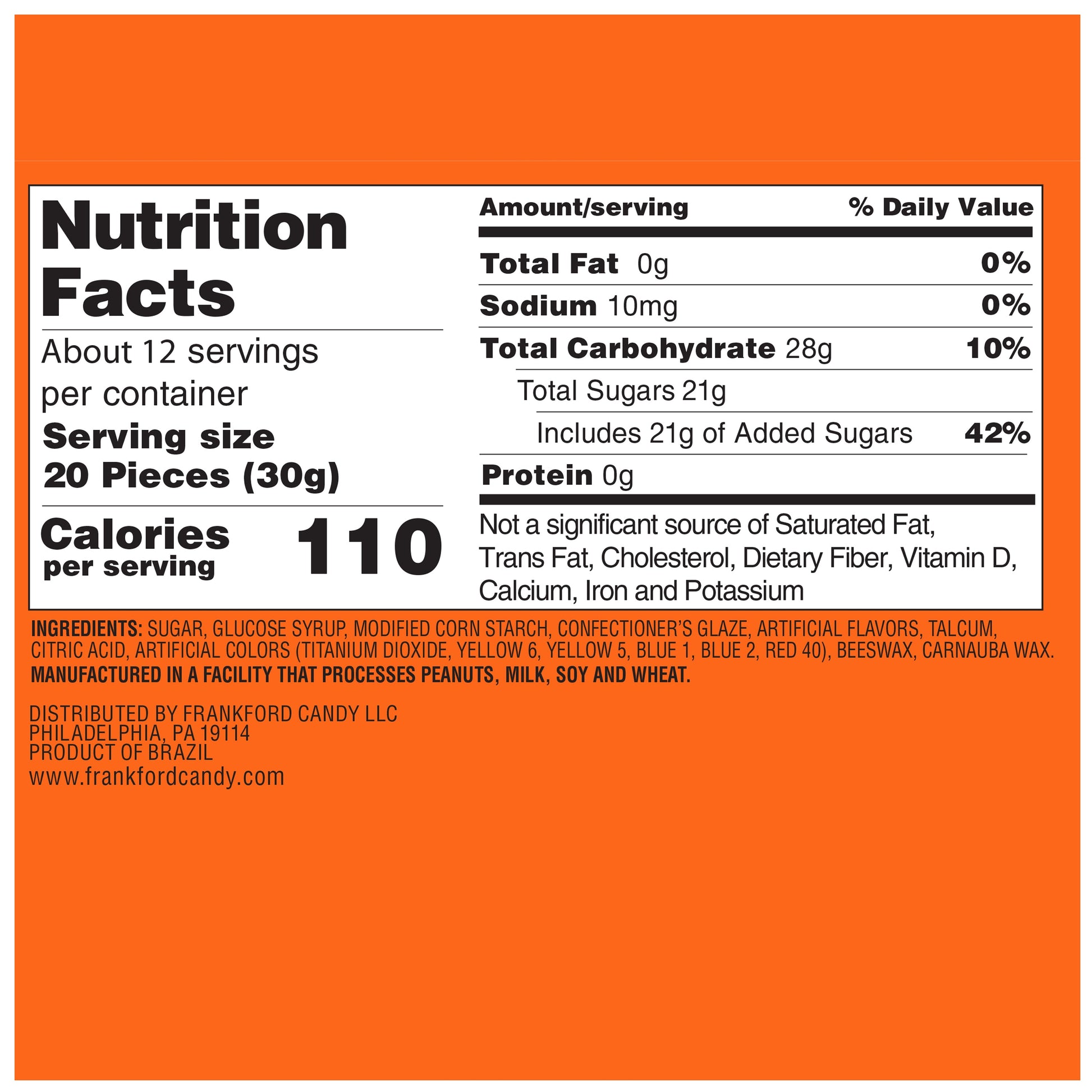 Nutrition facts and ingredients