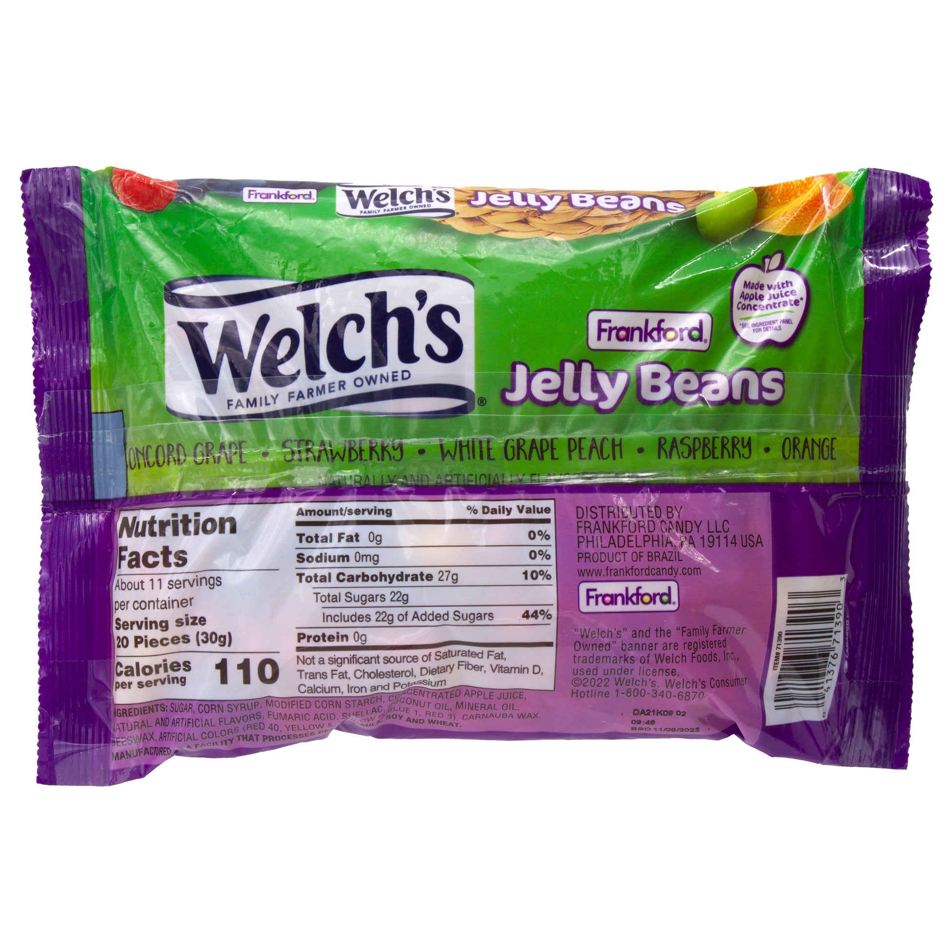 green and purple bag with nutrition facts and ingredients