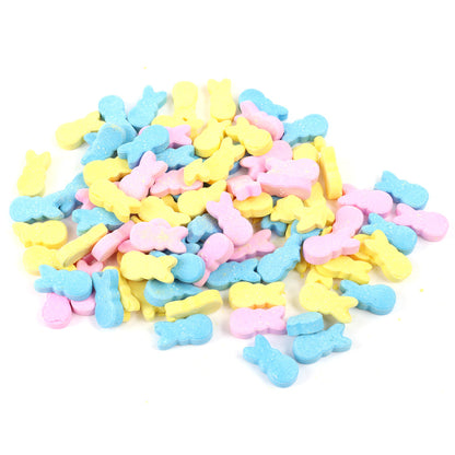 pile of yellow, pink, and blue bunny candies