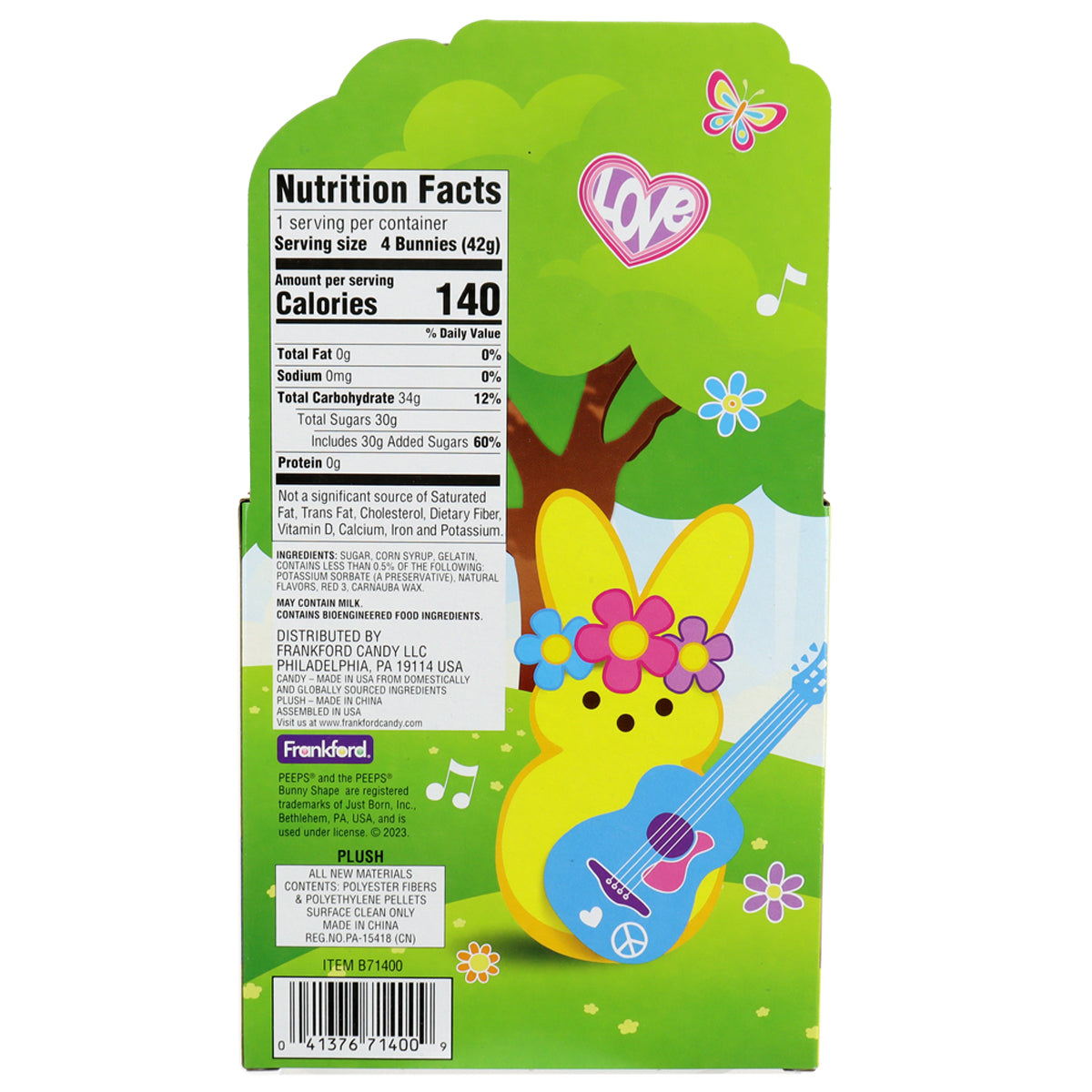 back of green Easter themed box with nutrition facts and ingredients