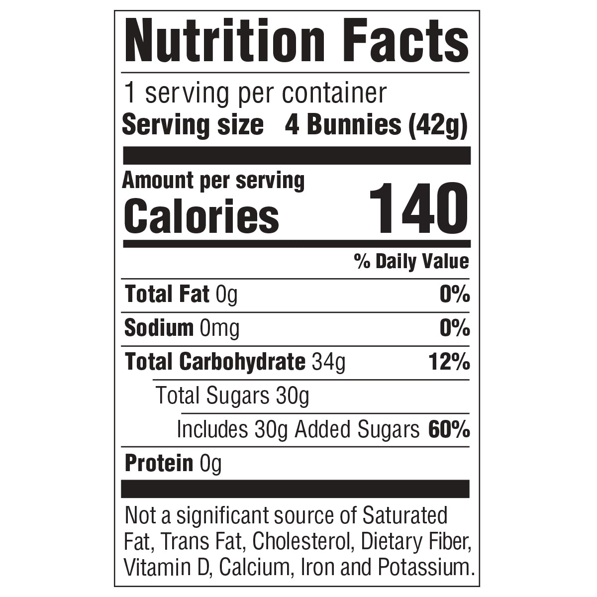 nutrition facts for Peeps bunny flower power plush gift set