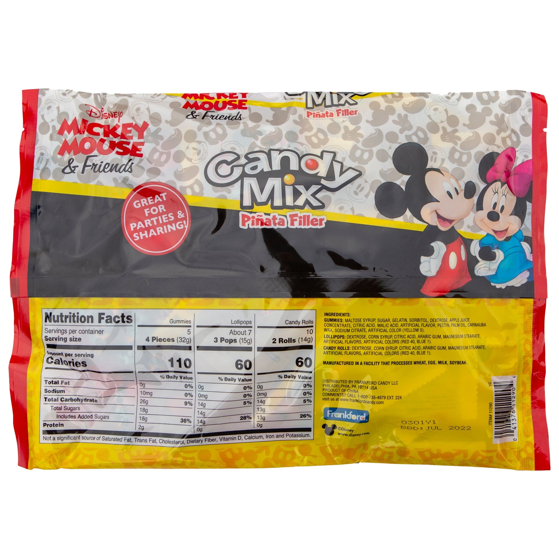 Back of candy bag with nutrition facts and ingredients
